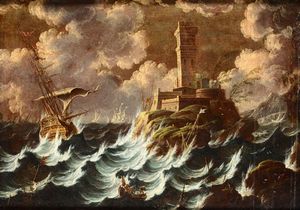 Mulier detto il Tempesta Pieter : Naufragio con imbarcazioni  - Asta Dipinti Antichi - Associazione Nazionale - Case d'Asta italiane