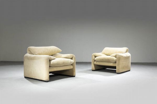 VICO MAGISTRETTI : Coppia di poltrone mod. Maralunga  - Asta Design - Associazione Nazionale - Case d'Asta italiane