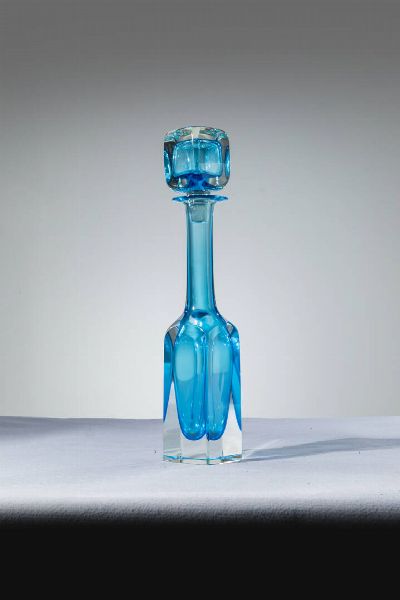 SEGUSO : Grande bottiglia con tappo in vetro di forte spessore Etichetta del Produttore Prod. Seguso Vetri dArte  anni 60 cm 55x9 5x9 5  - Asta Design - Associazione Nazionale - Case d'Asta italiane