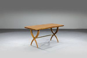 BUFFA PAOLO  scuola di - Tavolo in legno e particolari in ottone. Anni '50 cm 79x165x75