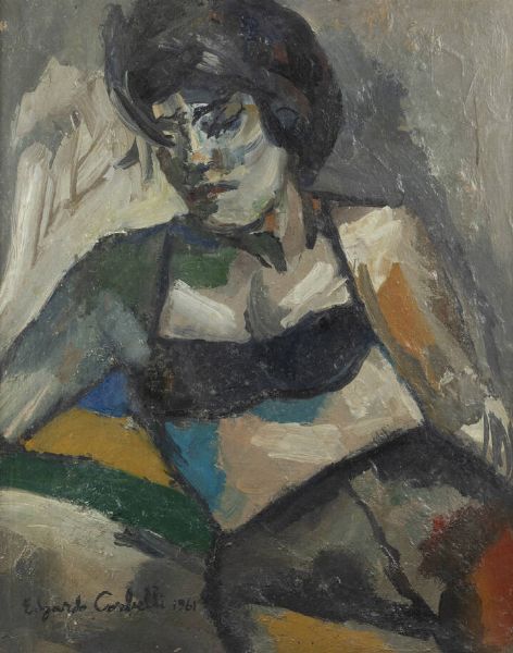 EDGARDO CORBELLI Torino 1918 - 1989 : Figura femminile 1961  - Asta Dipinti  - Associazione Nazionale - Case d'Asta italiane