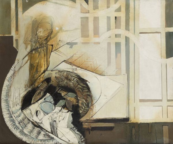 GIACOMO SOFFIANTINO Torino 1929 - 2013 : Luna dietro la vetrata  - Asta Dipinti  - Associazione Nazionale - Case d'Asta italiane