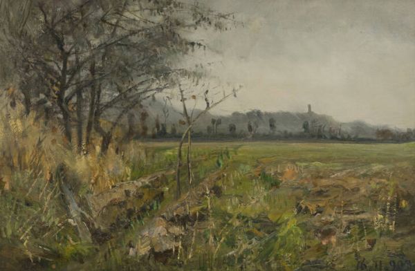 DELLEANI LORENZO (scuola di) : Ai margini del campo 16/11/1903  - Asta Dipinti  - Associazione Nazionale - Case d'Asta italiane