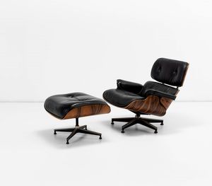 Charles & Ray Eames, Stile di : Poltrona con ottomana  - Asta Design - Associazione Nazionale - Case d'Asta italiane