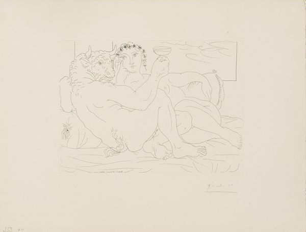 Pablo Picasso : Minotaure, une Coupe  la Main, et jeune Femme, Tav. 83 de La Suite Vollard  - Asta Grafica Internazionale e Multipli d'Autore - Associazione Nazionale - Case d'Asta italiane