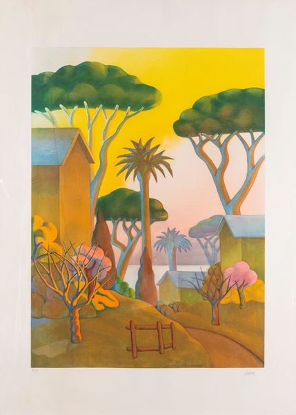 Salvo : Paesaggio con pini e palma  - Asta Grafica Internazionale e Multipli d'Autore - Associazione Nazionale - Case d'Asta italiane