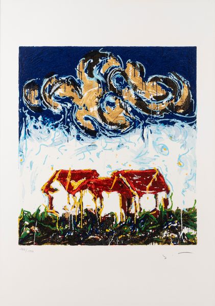 MARIO SCHIFANO : Paesaggio con casette  - Asta Grafica Internazionale e Multipli d'Autore - Associazione Nazionale - Case d'Asta italiane