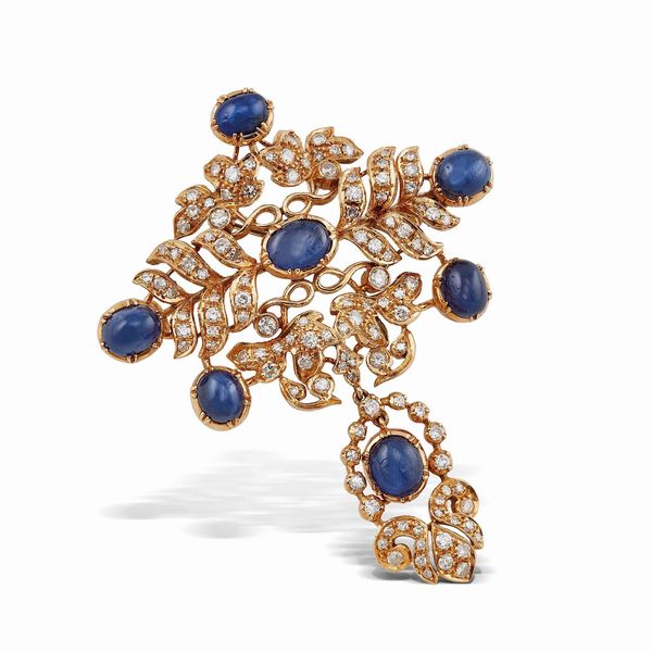 SPILLA CON ZAFFIRI E DIAMANTI  - Asta GIOIELLI - Associazione Nazionale - Case d'Asta italiane