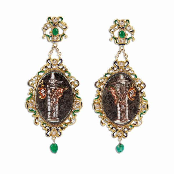 Codognato : CODOGNATO PAIO DI LUNGHI ORECCHINI "MEMENTO MORI"  - Asta GIOIELLI - Associazione Nazionale - Case d'Asta italiane