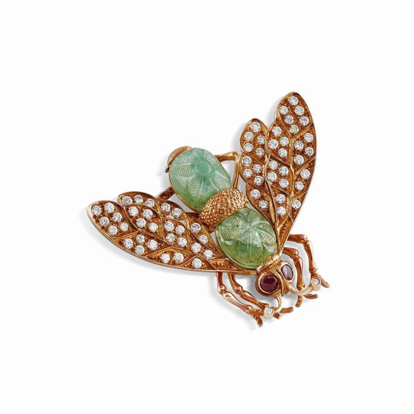 MISSIAGLIA SPILLA A FORMA DI MOSCA  - Asta GIOIELLI - Associazione Nazionale - Case d'Asta italiane