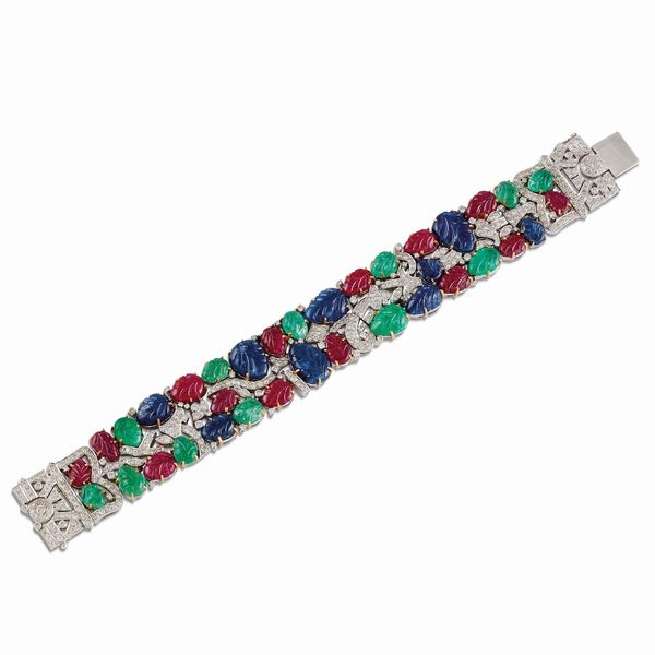 BRACCIALE "TUTTI FRUTTI" CON PIETRE DI COLORE E DIAMANTI  - Asta GIOIELLI - Associazione Nazionale - Case d'Asta italiane