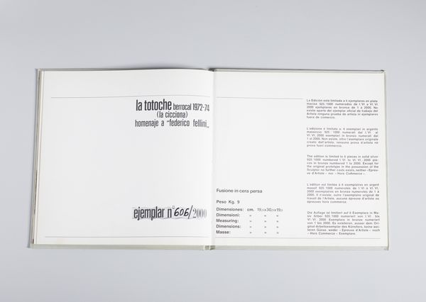 BERROCAL MIGUEL ORTIZ (1933 - 2006) : LA TOTOCHE. HOMENAJE A FEDERICO FELLINI, 1972-74  - Asta Asta 496 | GRAFICA MODERNA, FOTOGRAFIA E MULTIPLI D'AUTORE Online - Associazione Nazionale - Case d'Asta italiane