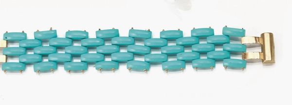 Bracciale in oro giallo e turchese&nbsp;  - Asta VINTAGE: BORSE E ACCESSORI DI HERMES, LOUIS VUITTON E ALTRE GRANDI MAISON - Associazione Nazionale - Case d'Asta italiane