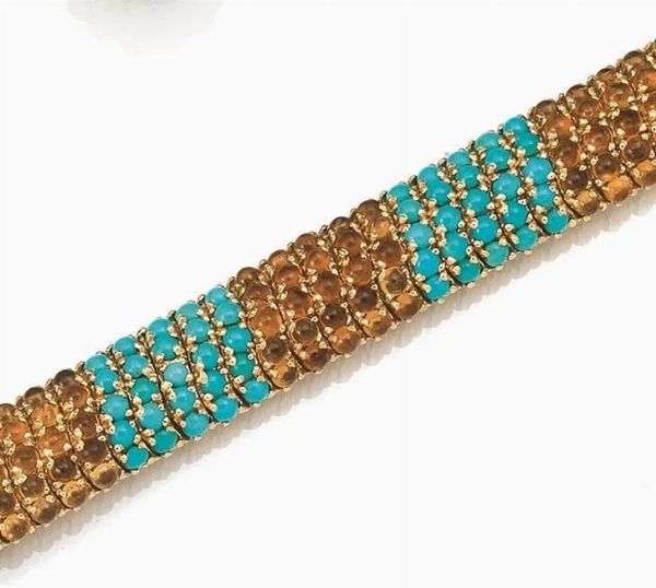 Bracciale, Pomellato, in oro giallo, turchesi e citrini  - Asta VINTAGE: BORSE E ACCESSORI DI HERMES, LOUIS VUITTON E ALTRE GRANDI MAISON - Associazione Nazionale - Case d'Asta italiane