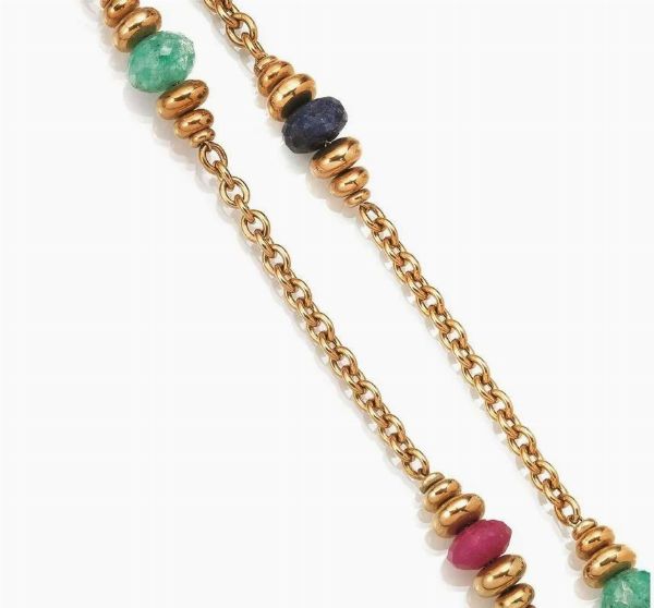Lunga collana in oro giallo e pietre di colore   - Asta VINTAGE: BORSE E ACCESSORI DI HERMES, LOUIS VUITTON E ALTRE GRANDI MAISON - Associazione Nazionale - Case d'Asta italiane