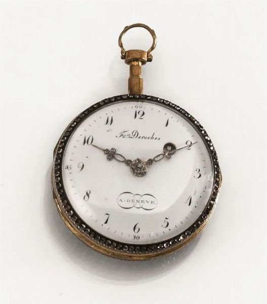 OROLOGIO DA TASCA DEROCHES FRERES A GENEVE, 1800 CIRCA, IN OTTONE  - Asta VINTAGE: BORSE E ACCESSORI DI HERMES, LOUIS VUITTON E ALTRE GRANDI MAISON - Associazione Nazionale - Case d'Asta italiane