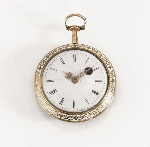 OROLOGIO DA TASCA, ANONIMO INGLESE 1800 CIRCA, IN ORO GIALLO, SMALTI E ROSE DI DIAMANTE&nbsp;  - Asta VINTAGE: BORSE E ACCESSORI DI HERMES, LOUIS VUITTON E ALTRE GRANDI MAISON - Associazione Nazionale - Case d'Asta italiane