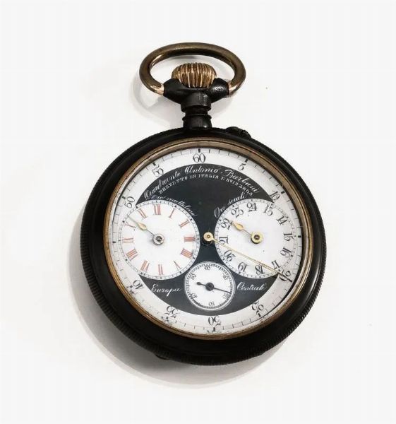 OROLOGIO DA TASCA CON DOPPIO QUADRANTE, ANTONIO BARBANI, BREVETTO IN ITALIA E SVIZZERA, 1906 CIRCA, IN METALLO BRUNITO E DORATO  - Asta VINTAGE: BORSE E ACCESSORI DI HERMES, LOUIS VUITTON E ALTRE GRANDI MAISON - Associazione Nazionale - Case d'Asta italiane