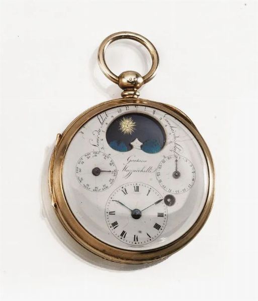 OROLOGIO DA TASCA CON CALENDARIO COMPLETO E CORSO SOLARE, JUILLERAT PER GAETANO MAZZUCCHELLI, 1800 CIRCA,&nbsp; IN ARGENTO DORATO  - Asta VINTAGE: BORSE E ACCESSORI DI HERMES, LOUIS VUITTON E ALTRE GRANDI MAISON - Associazione Nazionale - Case d'Asta italiane