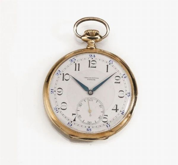 OROLOGIO DA TASCA CHRONOMETRE ZENITH, N. 2'725'133, CASSA N. 276'810, IN ORO GIALLO 18 KT  - Asta VINTAGE: BORSE E ACCESSORI DI HERMES, LOUIS VUITTON E ALTRE GRANDI MAISON - Associazione Nazionale - Case d'Asta italiane