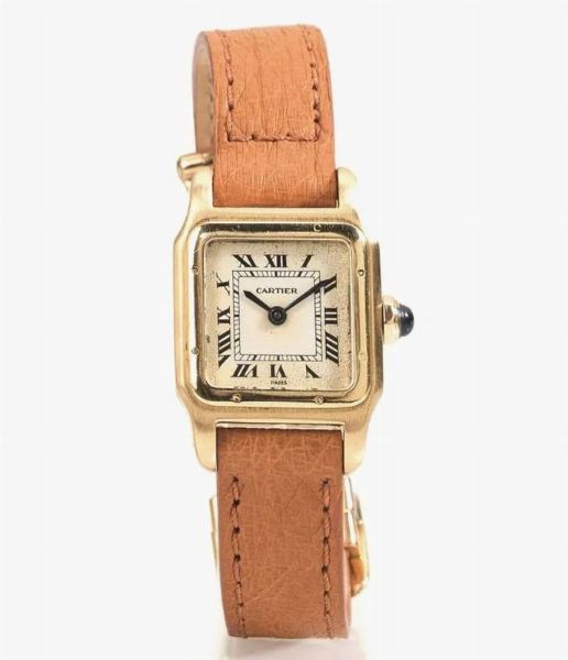 OROLOGIO DA POLSO PER SIGNORA CARTIER SANTOS IN ORO GIALLO 18 KT, ENTRO ASTUCCIO CARTIER  - Asta VINTAGE: BORSE E ACCESSORI DI HERMES, LOUIS VUITTON E ALTRE GRANDI MAISON - Associazione Nazionale - Case d'Asta italiane
