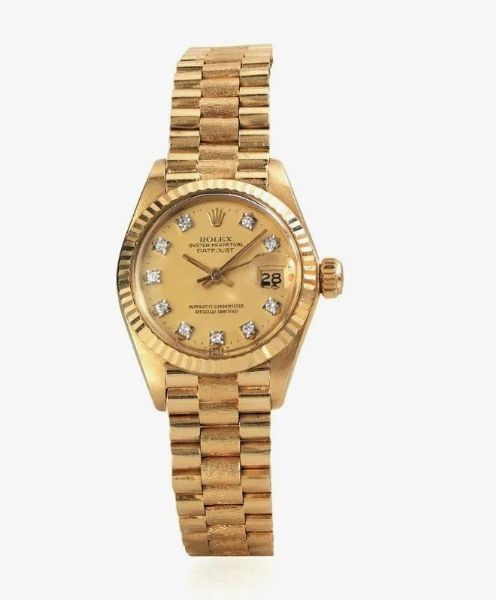 OROLOGIO DA POLSO ROLEX OYSTER PERPETUAL DATE JUST, REF. 6917, SERIALE N. 6'145'679, IN ORO GIALLO 18 KT E DIAMANTI  - Asta VINTAGE: BORSE E ACCESSORI DI HERMES, LOUIS VUITTON E ALTRE GRANDI MAISON - Associazione Nazionale - Case d'Asta italiane