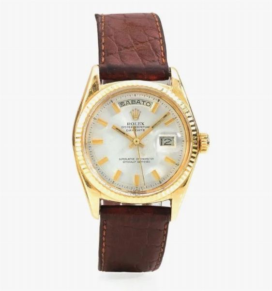 OROLOGIO DA POLSO ROLEX OYSTER PERPETUAL DAY DATE REF. 1803, SERIALE. N. 2'664'239, IN ORO GIALLO 18 KT  - Asta VINTAGE: BORSE E ACCESSORI DI HERMES, LOUIS VUITTON E ALTRE GRANDI MAISON - Associazione Nazionale - Case d'Asta italiane