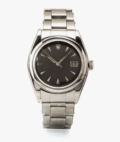 OROLOGIO DA POLSO ROLEX OYSTER PERPETUAL, REF. 5028, &lsquo;OVETTONE&rsquo;, ANNI &lsquo;50, IN ACCIAIO  - Asta VINTAGE: BORSE E ACCESSORI DI HERMES, LOUIS VUITTON E ALTRE GRANDI MAISON - Associazione Nazionale - Case d'Asta italiane