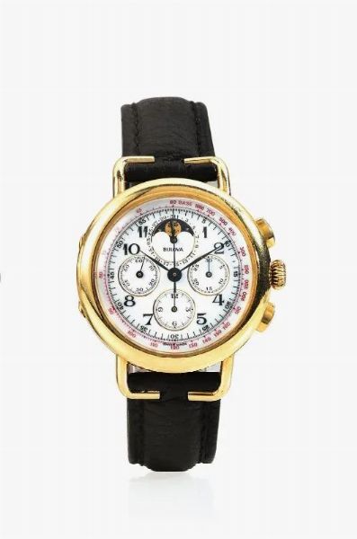 OROLOGIO DA POLSO CON CRONOGRAFO E CALENDARIO CON FASI LUNARI, BULOVA, IN ORO GIALLO 18 KT  - Asta VINTAGE: BORSE E ACCESSORI DI HERMES, LOUIS VUITTON E ALTRE GRANDI MAISON - Associazione Nazionale - Case d'Asta italiane