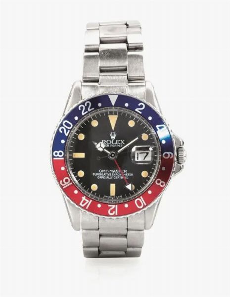 OROLOGIO DA POLSO ROLEX OYSTER PERPETUAL GMT.MASTER REF. 1675, SERIALE 3'259'443, 1973 CIRCA, IN ACCIAIO  - Asta VINTAGE: BORSE E ACCESSORI DI HERMES, LOUIS VUITTON E ALTRE GRANDI MAISON - Associazione Nazionale - Case d'Asta italiane