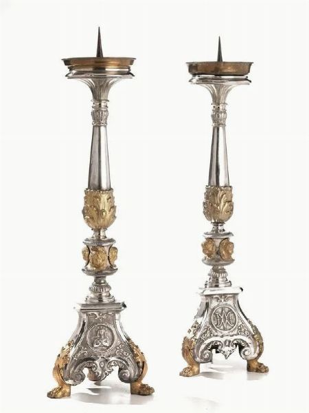 COPPIA DI PORTACERI, FINE SEC.XIX  - Asta VINTAGE: BORSE E ACCESSORI DI HERMES, LOUIS VUITTON E ALTRE GRANDI MAISON - Associazione Nazionale - Case d'Asta italiane