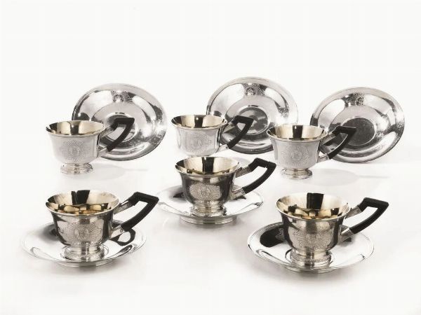 SEI TAZZINE CON PIATTINO, NAPOLI META' SEC. XIX, ASSAGGIATORE GENNARO MANNARA  - Asta VINTAGE: BORSE E ACCESSORI DI HERMES, LOUIS VUITTON E ALTRE GRANDI MAISON - Associazione Nazionale - Case d'Asta italiane