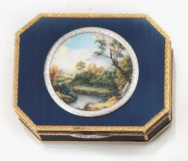 * Tabacchiera, Torrini 1950, in oro giallo, oro bianco, diamanti e smalti  - Asta VINTAGE: BORSE E ACCESSORI DI HERMES, LOUIS VUITTON E ALTRE GRANDI MAISON - Associazione Nazionale - Case d'Asta italiane