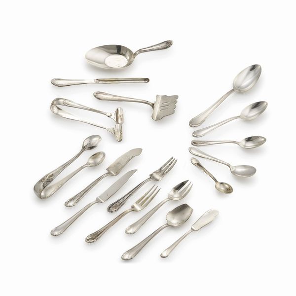 SERVITO DI POSATE, BOLOGNA, SECOLO XX, ARGENTIERE CLEMENTI  - Asta Argenti italiani ed europei - Associazione Nazionale - Case d'Asta italiane