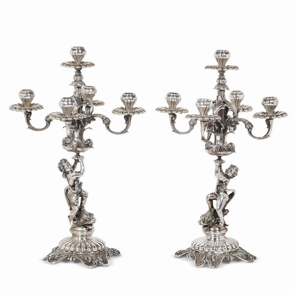 COPPIA DI CANDELABRI, MILANO, SECOLO XX  - Asta Argenti italiani ed europei - Associazione Nazionale - Case d'Asta italiane