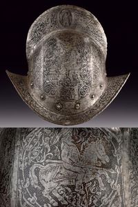 Importante ed elegante morione inciso  - Asta Rare Armi Antiche e Militaria da Tutto il Mondo - Associazione Nazionale - Case d'Asta italiane