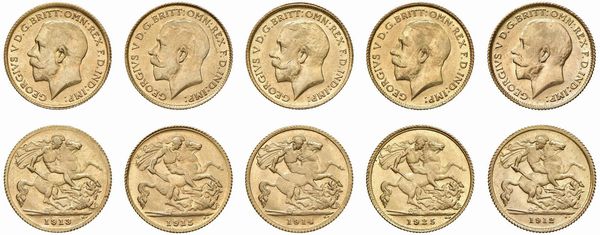GRAN BRETAGNA. CINQUE RIPRODUZIONI DI MEZZE STERLINE ORO  - Asta AUREA - Associazione Nazionale - Case d'Asta italiane