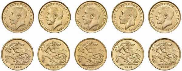 GRAN BRETAGNA. CINQUE RIPRODUZIONI DI MEZZE STERLINE ORO  - Asta AUREA - Associazione Nazionale - Case d'Asta italiane