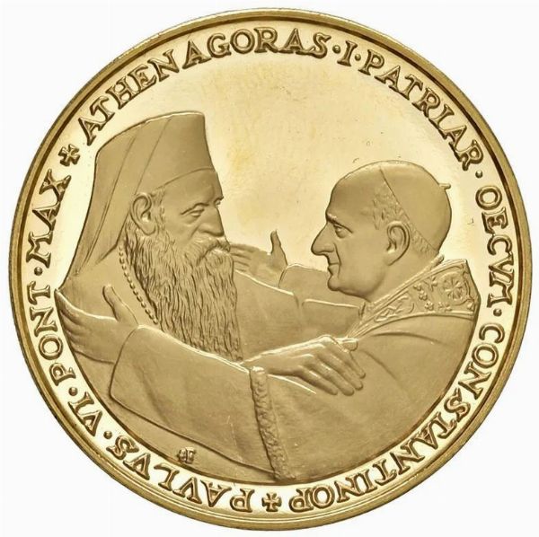 VATICANO. MEDAGLIA ORO 1964 CHE COMMEMORA L&rsquo;INCONTRO TRA PAPA PAOLO VI E ATENAGORA  - Asta AUREA - Associazione Nazionale - Case d'Asta italiane