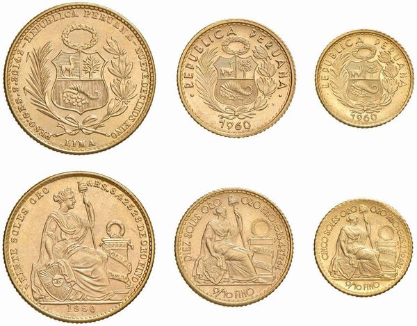 PER&Ugrave;. TRE MONETE (20, 10, 5 SOLES) 1960  - Asta AUREA - Associazione Nazionale - Case d'Asta italiane