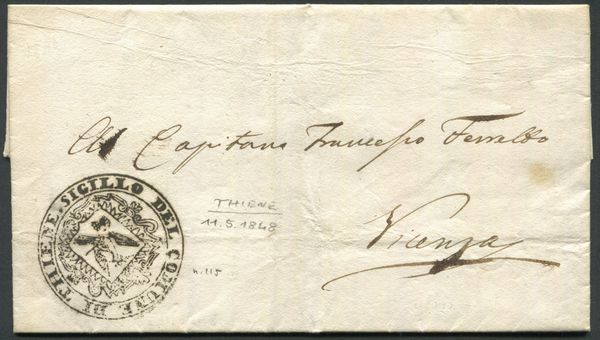 1848 - Lettera completa da Thiene per Vicenza dell'11 maggio-  - Asta Filatelia e Storia Postale - Associazione Nazionale - Case d'Asta italiane