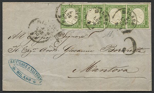 1860, Sardegna, lettera da Milano per Mantova del 4 luglio 1860  - Asta Filatelia e Storia Postale - Associazione Nazionale - Case d'Asta italiane