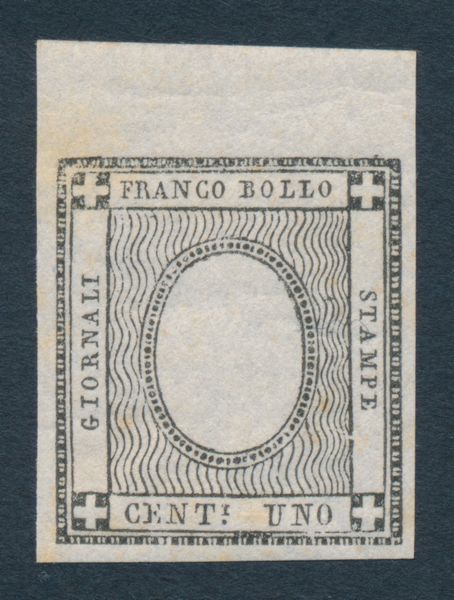 1861 - Sardegna - 1 cent. grigio nero bdf senza cifra in rilievo (Sass. 19h).  - Asta Filatelia e Storia Postale - Associazione Nazionale - Case d'Asta italiane