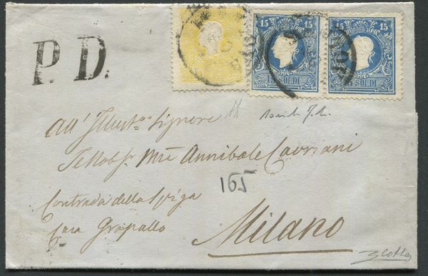 1859 - Lombardo Veneto - Lettera da Mantova del 20 luglio (?) per Milano.  - Asta Filatelia e Storia Postale - Associazione Nazionale - Case d'Asta italiane