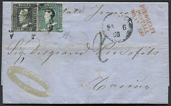 1860, Sicilia, lettera da Messina per Torino del 25 giugno 1860  - Asta Filatelia e Storia Postale - Associazione Nazionale - Case d'Asta italiane