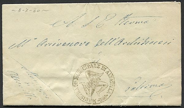 1860, Sicilia, lettera in franchigia da Altavilla a Palermo dell8 luglio 1860  - Asta Filatelia e Storia Postale - Associazione Nazionale - Case d'Asta italiane