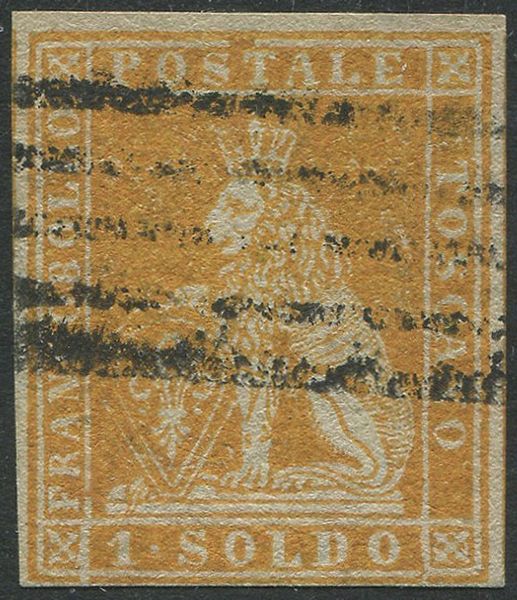 1851/52 - Toscana - 1 soldo ocra su grigio usato (Sass. 2).  - Asta Filatelia e Storia Postale - Associazione Nazionale - Case d'Asta italiane