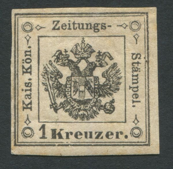 1859 - Lombardo-Veneto - Segnatasse per giornali - 1kr. nero, nuovo (Sass. 2).  - Asta Filatelia e Storia Postale - Associazione Nazionale - Case d'Asta italiane