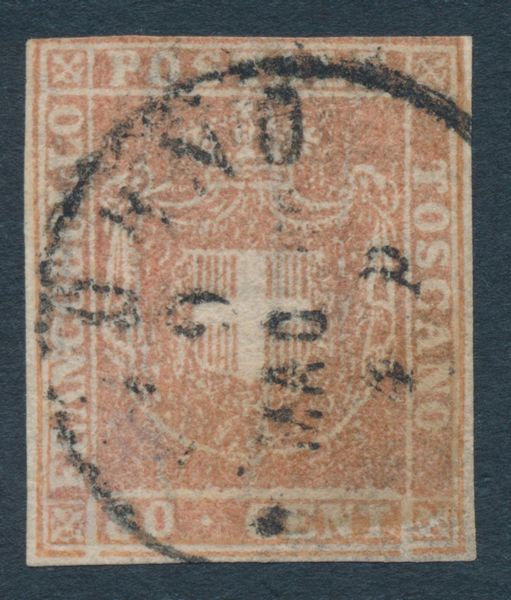 1860  Toscana  Governo Provvisorio  80 cent. bistro carnicino (Sass. 22a) annullato.  - Asta Filatelia e Storia Postale - Associazione Nazionale - Case d'Asta italiane