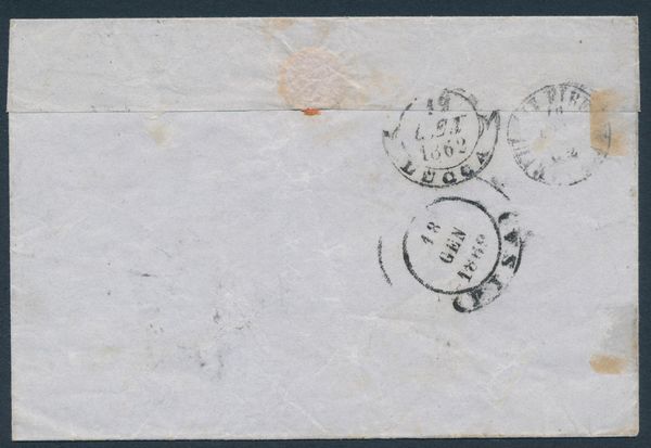 1862 - Regno dItalia - Lettera da Poggibonsi per Lucca via Pisa trasportata dallambulante Livorno-Firenze affrancata con francobollo sardo IV emissione, tiratura del 1861, 10 cent. bruno cioccolato scuro (Sass. 14Ci)  - Asta Filatelia e Storia Postale - Associazione Nazionale - Case d'Asta italiane